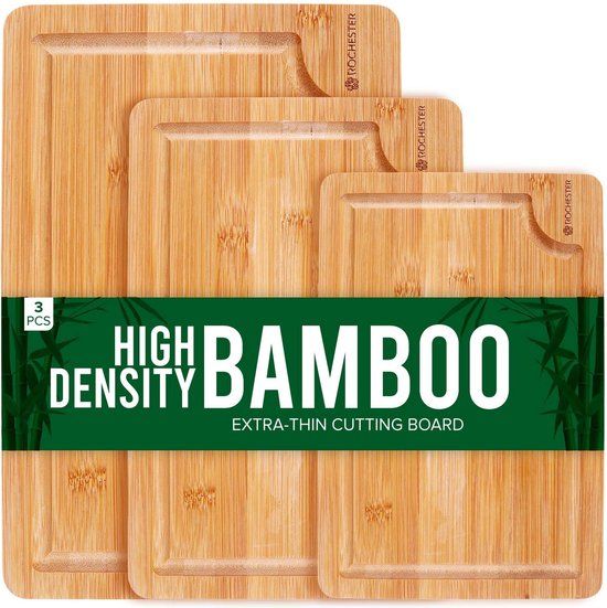 Rochester Snijplanken Hout – Borrelplank – PFAS-Vrije Snijplankenset 3-Delig – Serveerplank Organisch Bamboe – Tapasplank Luxe Design – Hygiënisch en Duurzaam