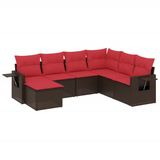 vidaXL 7-delige loungeset voor de tuin met kussens, bruin, van polyrotan
