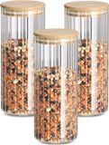 Zeller Voorraad/bewaar pot Grooves - 3x - hard glas - transparant - 1100 ml - bamboe deksel - luchtdicht