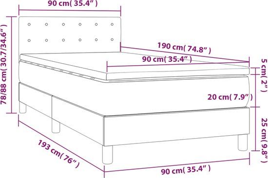 vidaXL Boxspring met matras stof lichtgrijs 90x190 cm