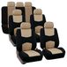 FH GROUP FH-FB050217 Set met drie rijen platte stoffen autostoelhoezen (4 emmerhoezen, 1 effen bankhoes), beige/zwart