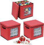 Merkloos Relaxdays Kerstballen opbergbox - 3 stuks - 33x33x33 cm - rood