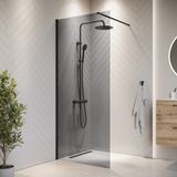 Badplaats Douchewand Rizani 100 x 200 cm – Zwart – Rookglas Inloopdouche 8 mm Veiligheidsglas