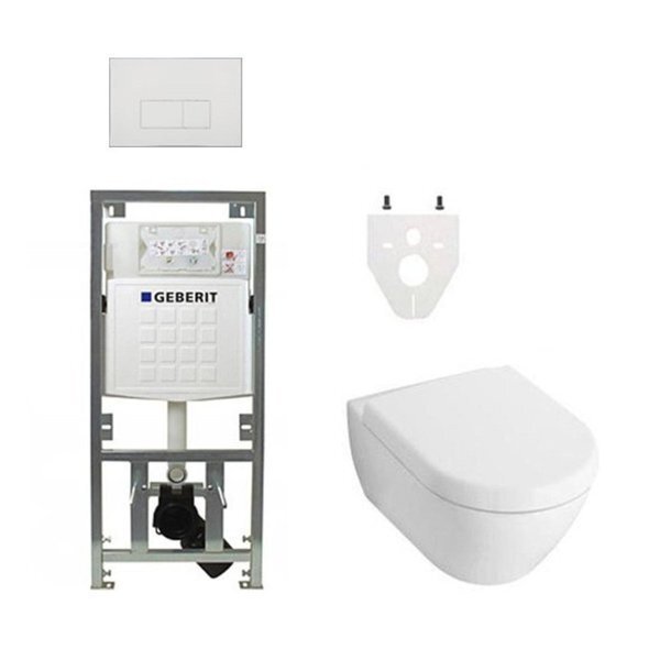 Villeroy & Boch Villeroy en Boch Subway 2.0 DirectFlush toiletset met Saniclass softclose zitting Geberit reservoir QeramiQ bedieningsplaat rechthoekige knoppen wit 0701131/ga26028/SW729014/SW729113/SW706187