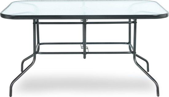 Tuintafel 140 x 80 cm - gehard glazen tafelblad - Zwart