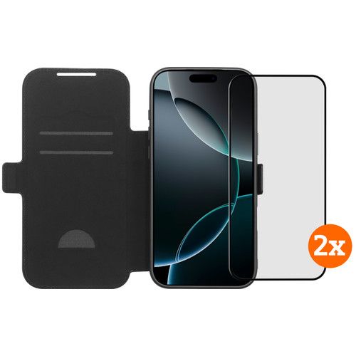 BlueBuilt Apple iPhone 17 Pro Max Book Case Leer Zwart + Screenprotector Duo Pack