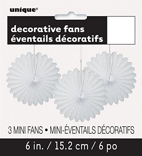 Unique Party 63261 - Mini White Tissue Paper Fan Decorations, Pack van 3