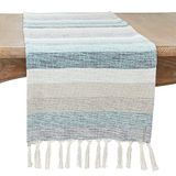 SARO LIFESTYLE 3721.A1672B Amayah Collection Gestreepte Design Tafelloper, 80% katoen-20% Acryl, Aqua