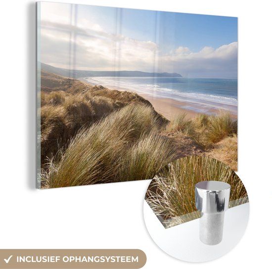 MuchoWow® Glass Painting 150x100 cm - Acrylic Glass Painting - Dune - Beach - Water - Photo on Glass - Paintings