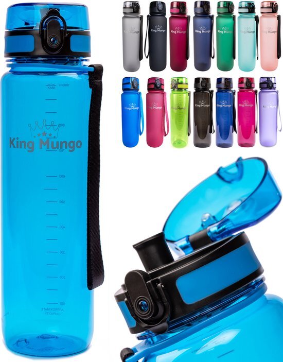 King Mungo 1 Liter Drinkfles - Vaatwasserbestendig - Sport Bidon Drinkbus 1000ml Blauw