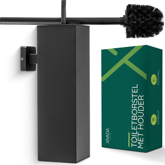 XIVADA Toiletborstel met houder Hangend - Vierkant - Zwart - RVS