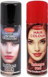 Sans marque Lot de 2x teinture/laque pour cheveux couleur de 125 ml - Noir et Rouge - Accessoires de déguisement carnaval