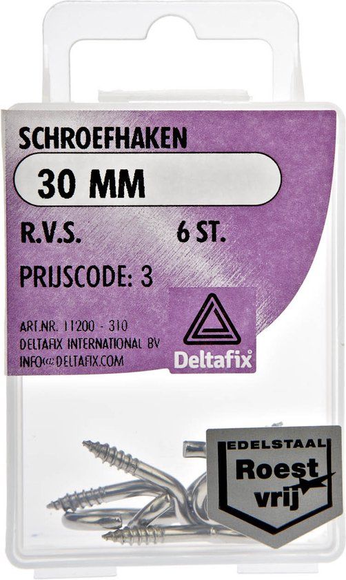 Deltafix Schroefhaak RVS A2 30 mm 6 stuks