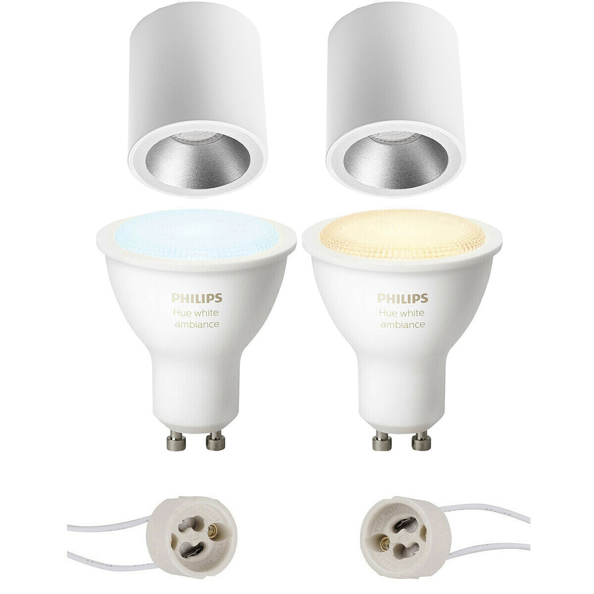 BES LED Pragmi Cliron Pro - Opbouw Rond - Mat Wit/Zilver - Verdiept - Ø90mm - Philips Hue - Opbouwspot Set GU10 - White Ambiance - Bluetooth