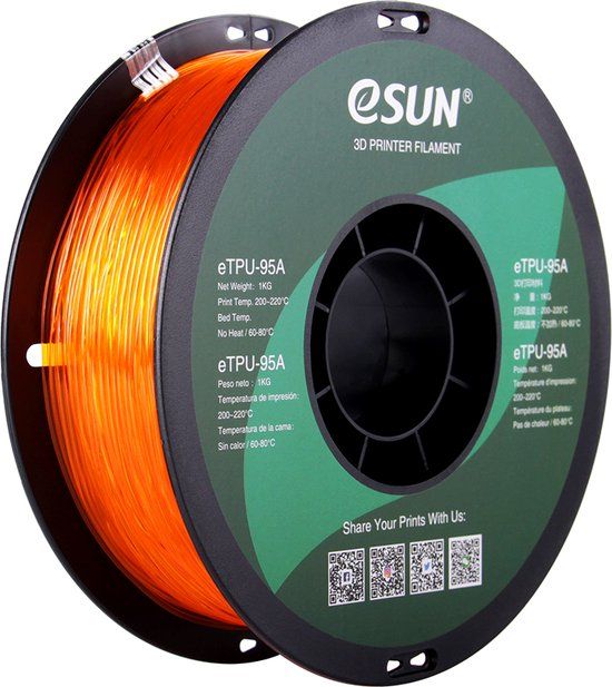 eSUN TPU-95A Filament 1.75mm - Transparent Orange - 1kg