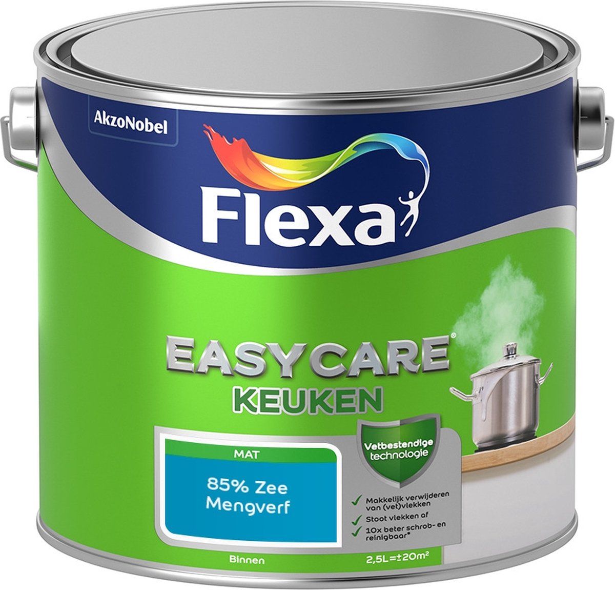 FLEXA Easycare Muurverf - Keuken - Mat - Mengkleur - 85% Zee - 2,5 liter