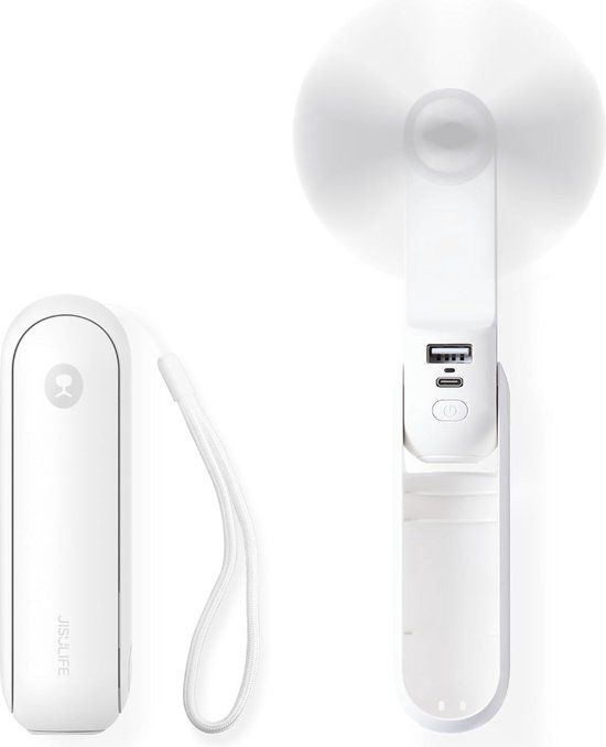 Merkloos JISULIFE Handventilator, mini-ventilator3-in-1, USB-batterij, kleine ventilator, stille draagbare ventilator, werkt op batterijen, 12-19 uur, met powerbank, zaklamp, voor vrouwen en kinderen, wit