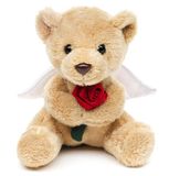 Uni-Toys - Beschermengel teddybeer met rode roos - pluche - 13 cm (hoogte) - pluche dier, knuffeldier