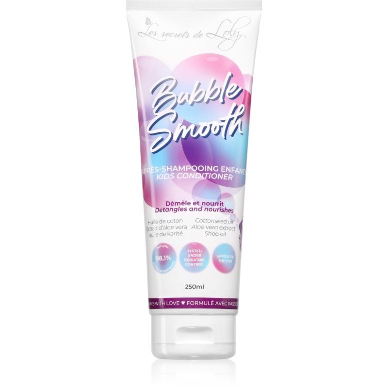 Les Secrets De Loly Bubble Smooth After Shampoo voor kinderen, zachte ontwarrende verzorging voor haar vanaf de geboorte, fruitige geur, natuurlijk 98,1%, 250 ml
