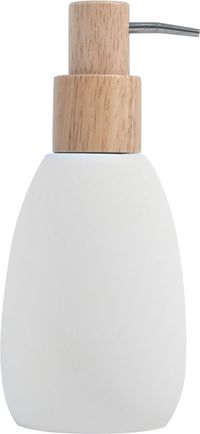 Spirella Zeepdispenser SVEN – Wit en Beige met Houtaccent – 18 x 8,2 cm
