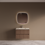 Boss & Wessing BWS Riga Donker Eiken Japandi Badmeubelset Met Wastafel 60 cm Travertin Sintered Stone Keramisch