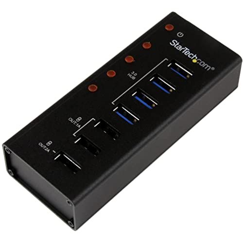 StarTech.com 4 poorten USB 3.0 hub plus 3 oplaadaansluitingen (2 x 1 A & 1 x 2 A) - metalen behuizing voor wandmontage - USB-hub met laadpoorten