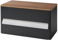 Yamazaki 1644 RIN Kitchen Paper Towel Holder, black, Steel/Wood/Silicone, 31.2 x 16.2 x 17 cm