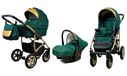 BabyLux® Gold Lux | Set de poussette 3en1 | Vert bouteille | Poussette combinée | Ensemble de poussette | Bu
