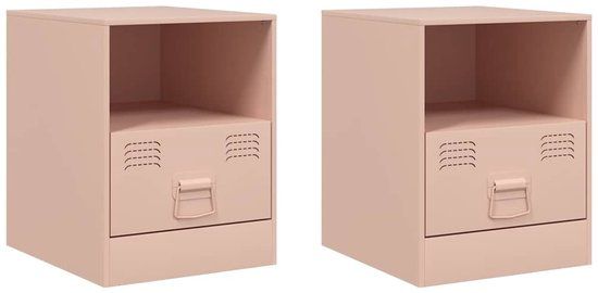 VidaXL Nachtkastjes 2 st 34,5x39x44 cm staal roze