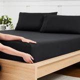 Queensize hoeslaken met volledig elastiek en hoeklakriemen - geborsteld microvezel, Queen, zwart