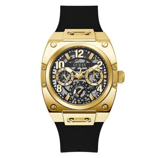Guess GW0569G2 Heren Polshorloge Zwart/Goudkleurig Siliconen Analoog Quartz
