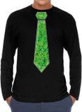 Bellatio Decorations Verkleed shirt heren - Stropdas paillet - Groen/Zwart - XL