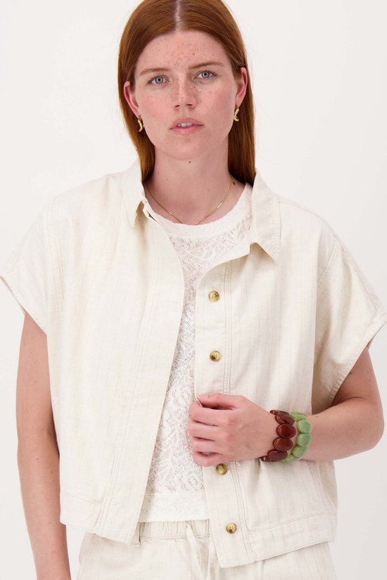 Zusss Boxy Streep Jasje In Linnen Beige