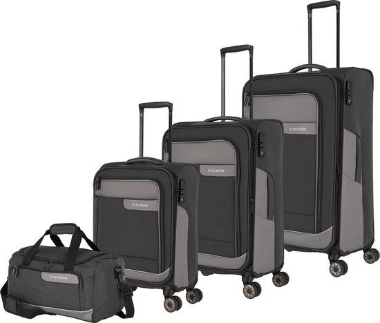 Travelite VIIA 4-wiel bagageset 4st. - Zachte bagage - TSA slot - schiefer