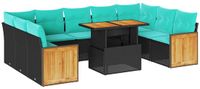 vidaXL 10-delige Loungeset met kussens poly rattan acacia zwart