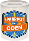 Bellatio Decorations Kinder spaarpot met naam - Coen - keramiek - met dop - wit