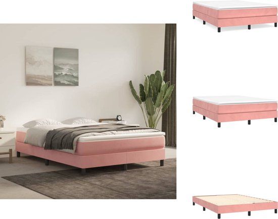 vidaXL Boxspring met matras fluweel roze 140x190 cm