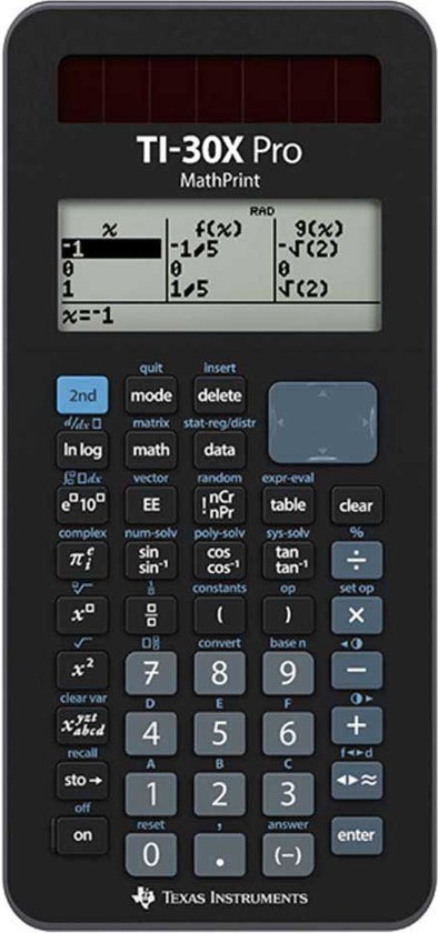 Texas Instruments TI-30X Pro Mathprint Schoolrekenmachine (4-regels display met hoge resolutie, zonne-energie en batterijwerking), zwart