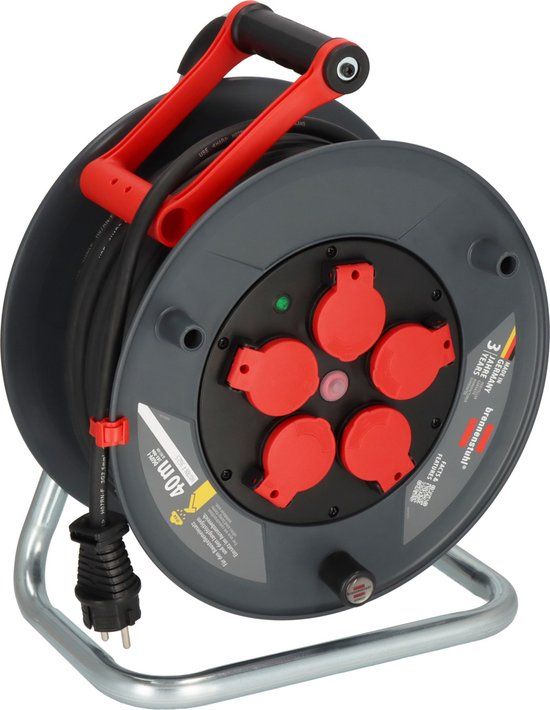 Brennenstuhl Professional Kabelhaspel - 40m - 5 stopcontacten - IP44 - Zwart/Rood