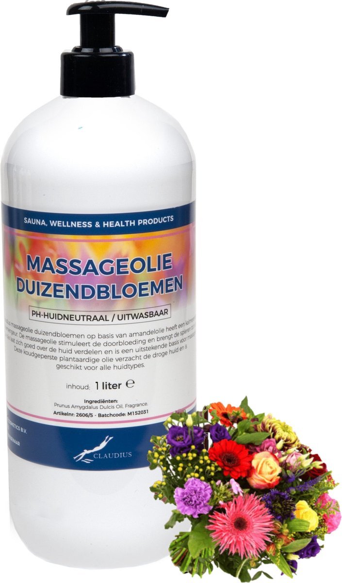 Claudius Cosmetics B.V. Massageolie Duizendbloemen 1 liter - met gratis pomp