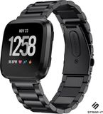 Strap-it Fitbit Versa / Versa 2 stalen bandje - RVS - zwart