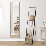 Americanflat 35 x 150 cm, aluminium, zwart, full-length spiegel met standaard
