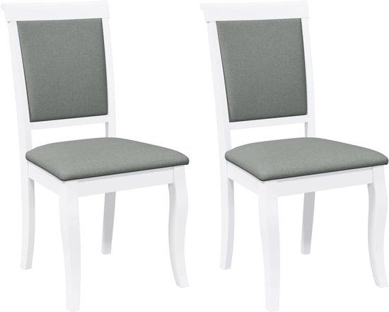 vidaXL Eetkamerstoelen met kussens 2 stuks massief hout rubber wit