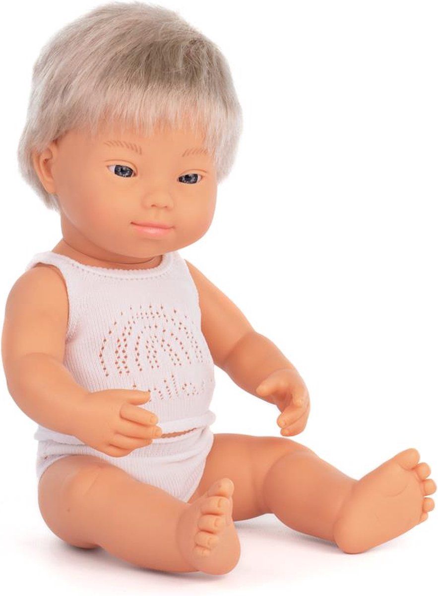 Miniland Dolls Babypop met syndroom down - 38 cm - Zacht vinyl - Met ondergoed - In geschenkdoos