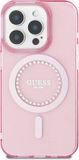 Guess Hoesje geschikt voor Apple iPhone 16 Pro - IML Rhinestones Back Cover - Geschikt voor MagSafe - Roze