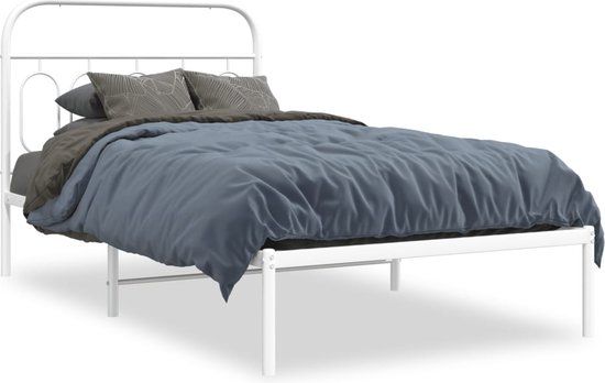 vidaXL Bedframe met hoofdbord metaal wit 100x200 cm