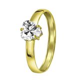 Lucardi Dames Ring met hartvormige zirkonia - Ring - Cadeau - 14 Karaat - Geelgoud