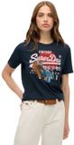Superdry Tokyo T-shirt met vintage logo en relaxte pasvorm - Dames - T-shirts - eclipse navy slub