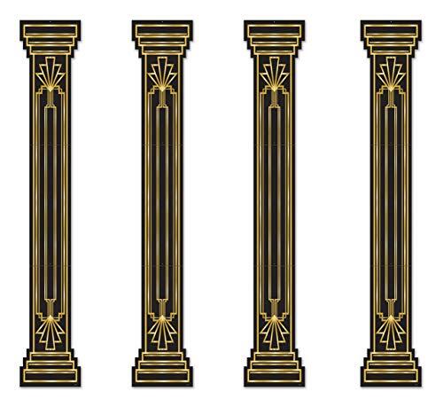 Beistle Beistle 4 Stuk Roaring 20's Column Pull Down Uitsparingen 1920 Thema Awards Nachtfeest Decoraties, 6', Zwart/Goud