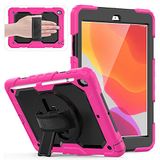 HUEZOE Beschermhoes compatibel met iPad 10,2 inch model 2021/2020/2019, schokbestendige beschermhoes voor het hele lichaam voor iPad 9/8/7 generatie, roze-rood